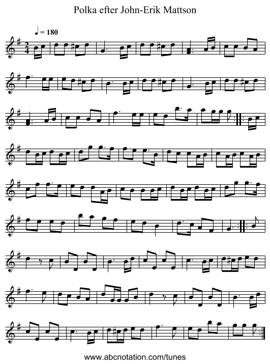 Polka efter John-Erik Mattson - staff notation