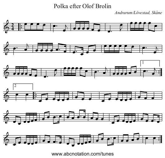 Polka efter Olof Brolin - staff notation