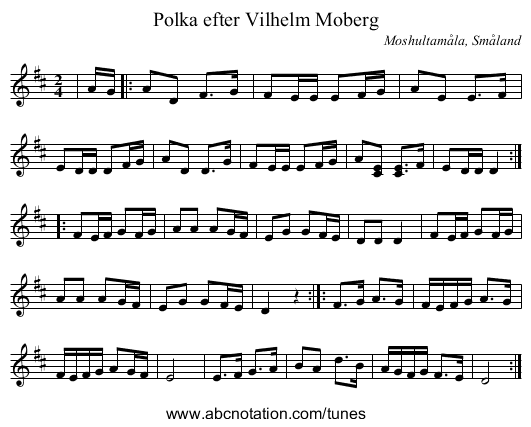Polka efter Vilhelm Moberg - staff notation