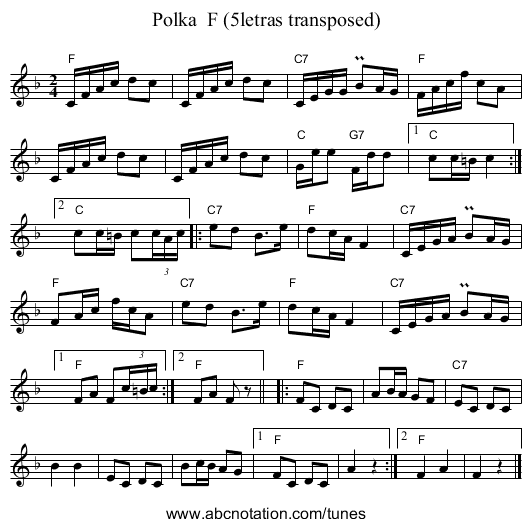 Polka  F (5letras transposed) - staff notation