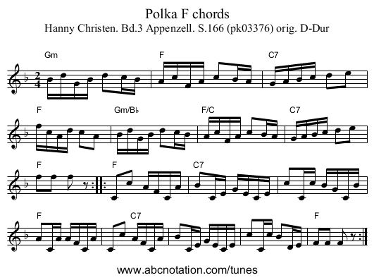 Polka F chords - staff notation