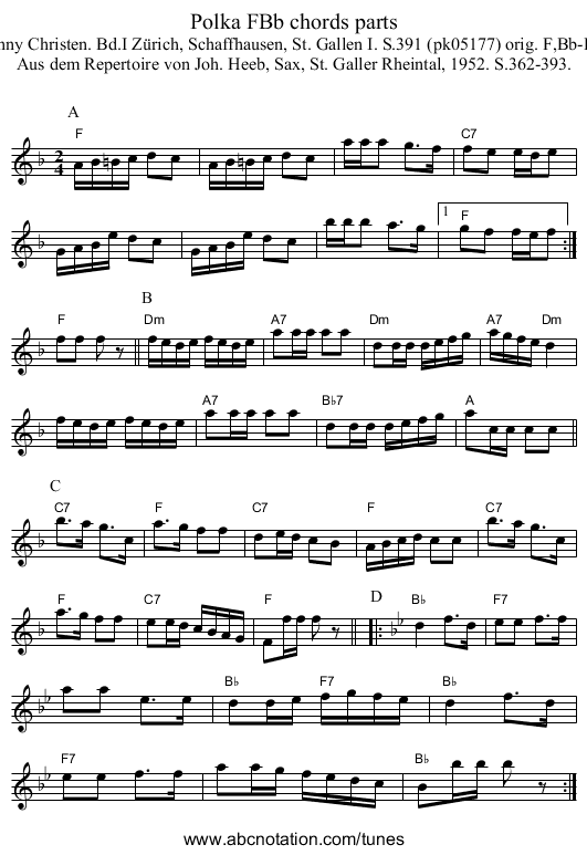 Polka FBb chords parts - staff notation
