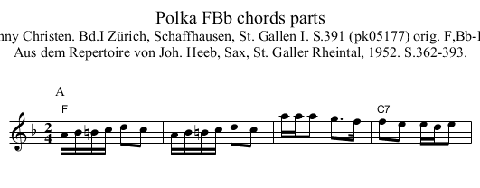 Polka FBb chords parts - staff notation