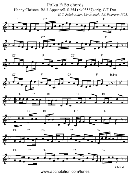 Polka F/Bb chords - staff notation