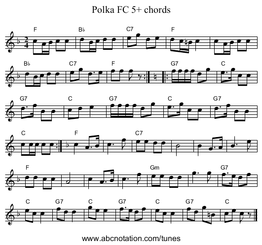 Polka FC 5+ chords - staff notation