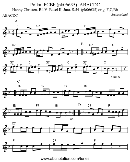 Polka  FCBb (pk06635)  ABACDC - staff notation