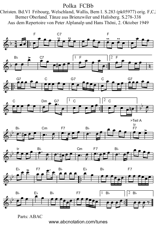 Polka  FCBb - staff notation