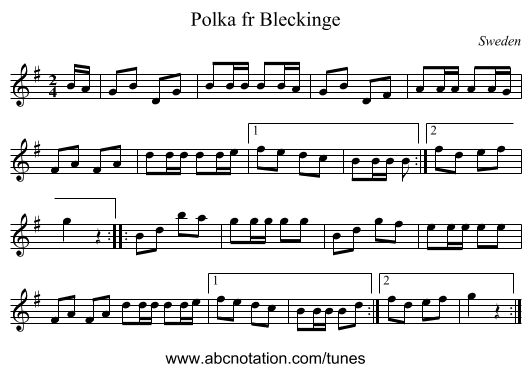 Polka fr Bleckinge - staff notation