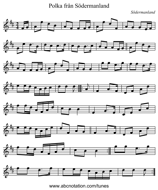Polka från Södermanland - staff notation