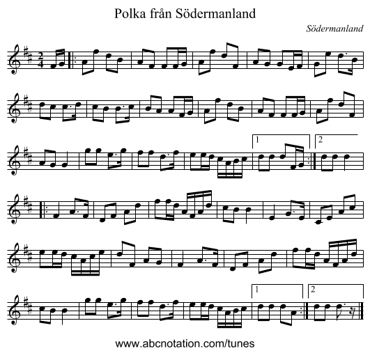 Polka fr&aring;n S&ouml;dermanland - staff notation