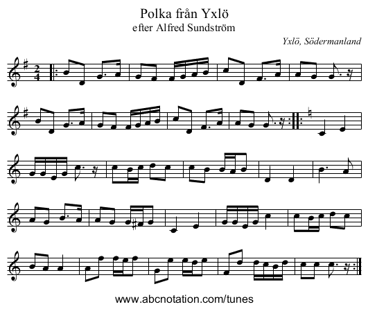 Polka från Yxlö - staff notation