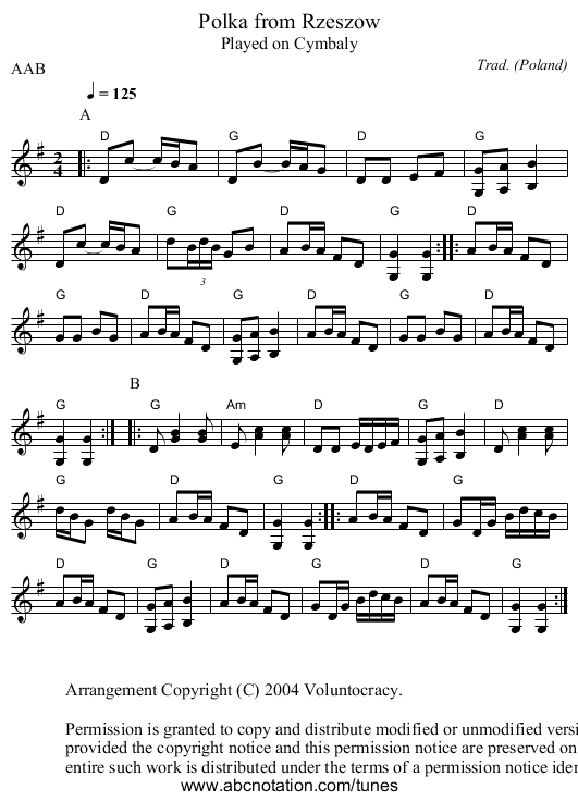 Polka from Rzeszow - staff notation