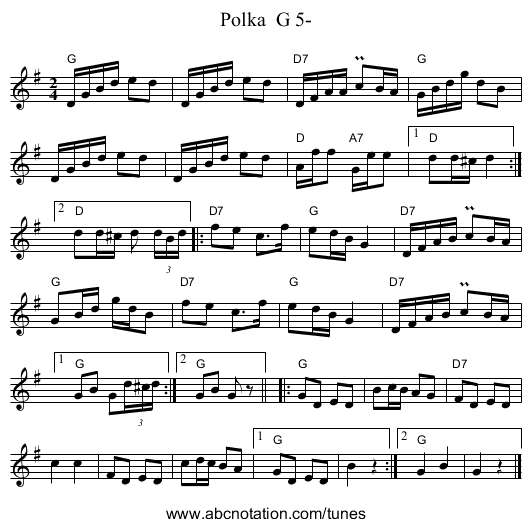 Polka  G 5- - staff notation