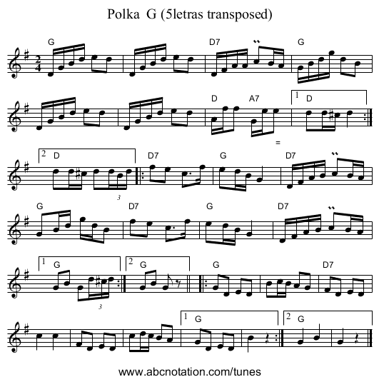 Polka  G (5letras transposed) - staff notation