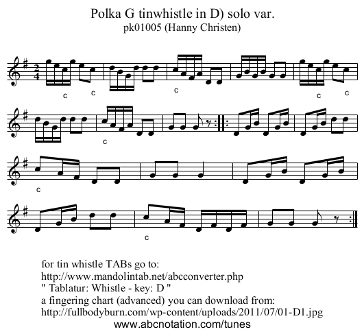 Polka G tinwhistle in D) solo var. - staff notation