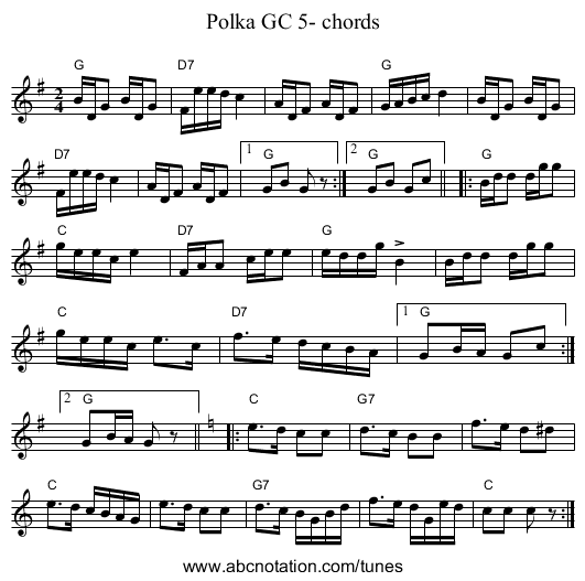 Polka GC 5- chords - staff notation