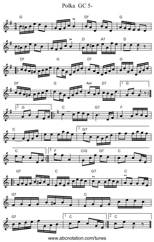 Polka  GC 5- - staff notation