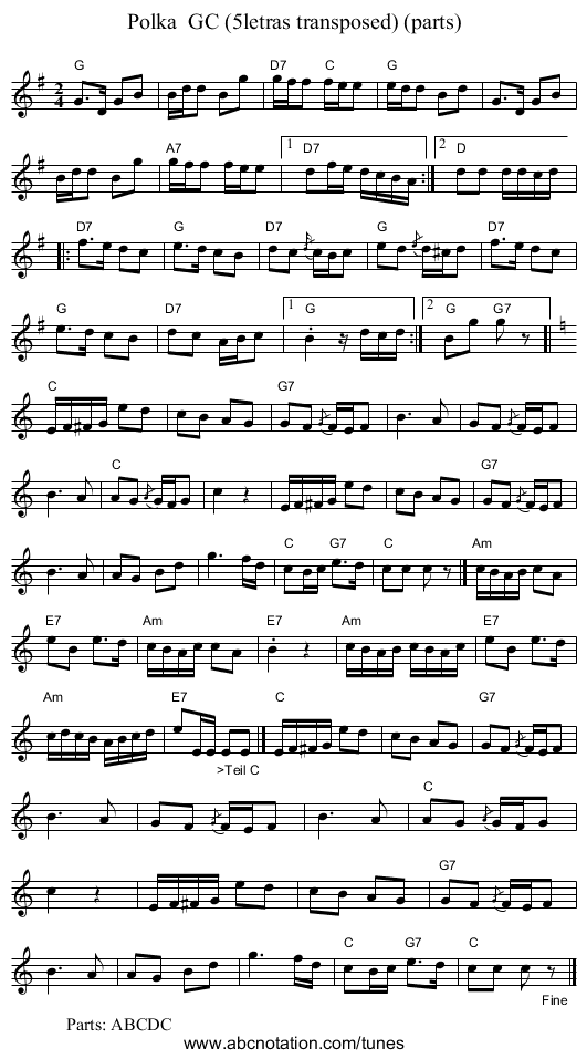 Polka  GC (5letras transposed) (parts) - staff notation