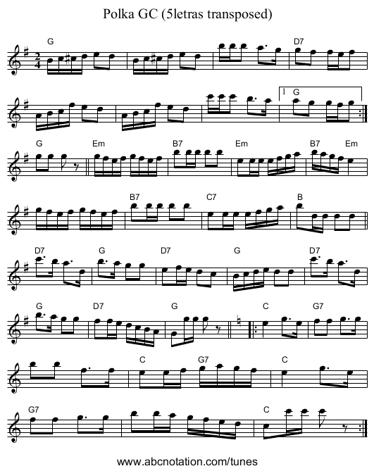 Polka GC (5letras transposed) - staff notation