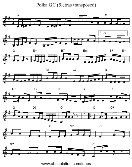 Polka GC (5letras transposed) - staff notation