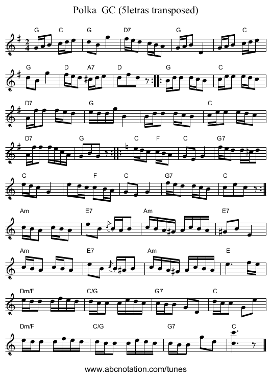 Polka  GC (5letras transposed) - staff notation