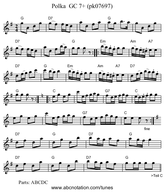 Polka GC 7+ (pk07697) - staff notation