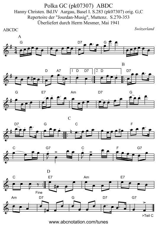 Polka GC (pk07307) ABDC - staff notation