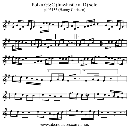 Polka G&C (tinwhistle in D) solo - staff notation
