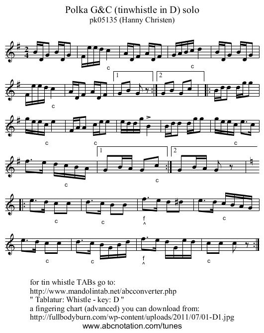 Polka G&C (tinwhistle in D) solo - staff notation