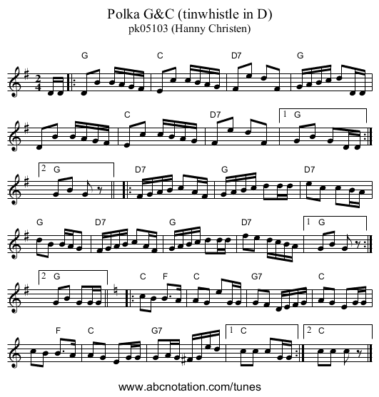 Polka G&C (tinwhistle in D) - staff notation
