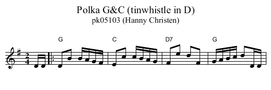 Polka G&C (tinwhistle in D) - staff notation