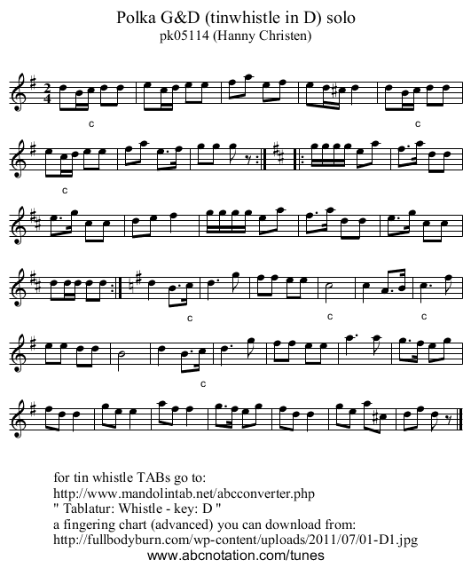 Polka G&D (tinwhistle in D) solo - staff notation