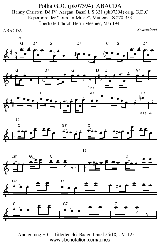 Polka GDC (pk07394)  ABACDA - staff notation
