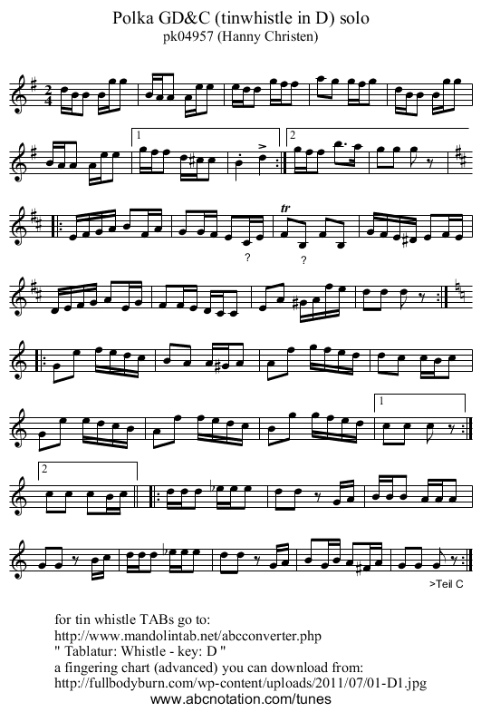 Polka GD&C (tinwhistle in D) solo - staff notation