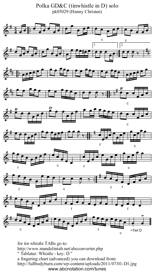 Polka GD&C (tinwhistle in D) solo - staff notation