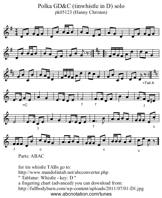Polka GD&C (tinwhistle in D) solo - staff notation