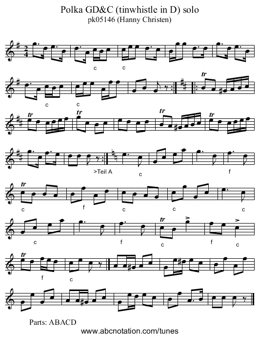 Polka GD&C (tinwhistle in D) solo - staff notation