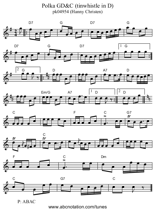 Polka GD&C (tinwhistle in D) - staff notation