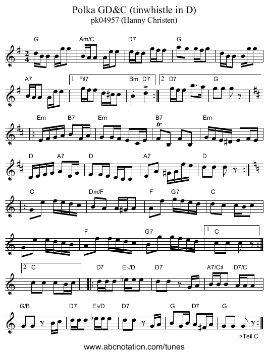 Polka GD&C (tinwhistle in D) - staff notation