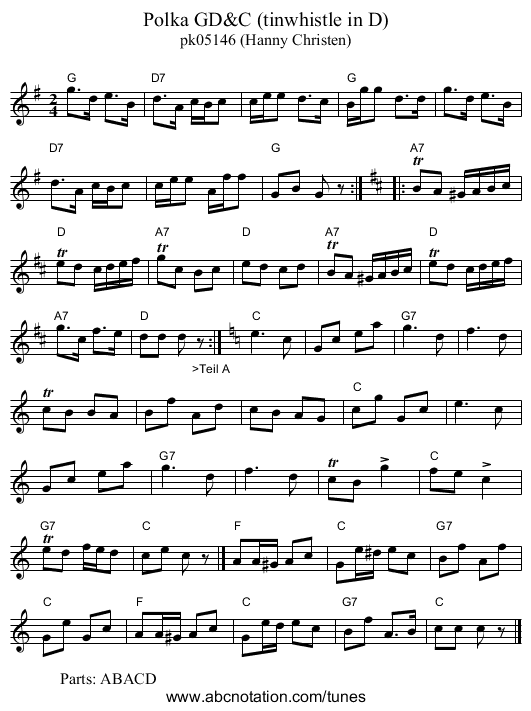 Polka GD&C (tinwhistle in D) - staff notation