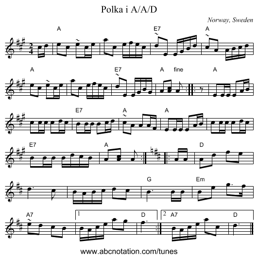 Polka i A/A/D - staff notation
