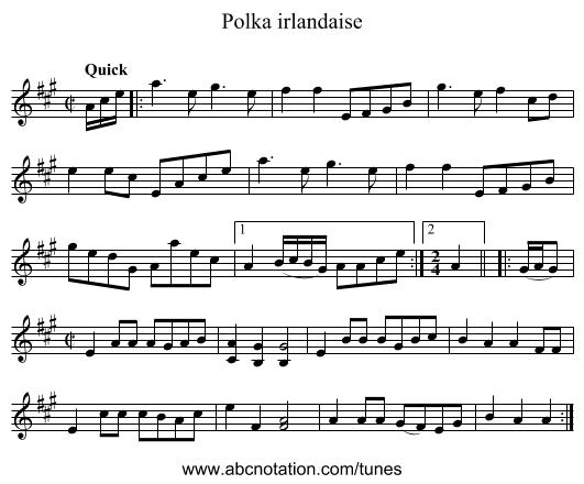 Polka irlandaise - staff notation
