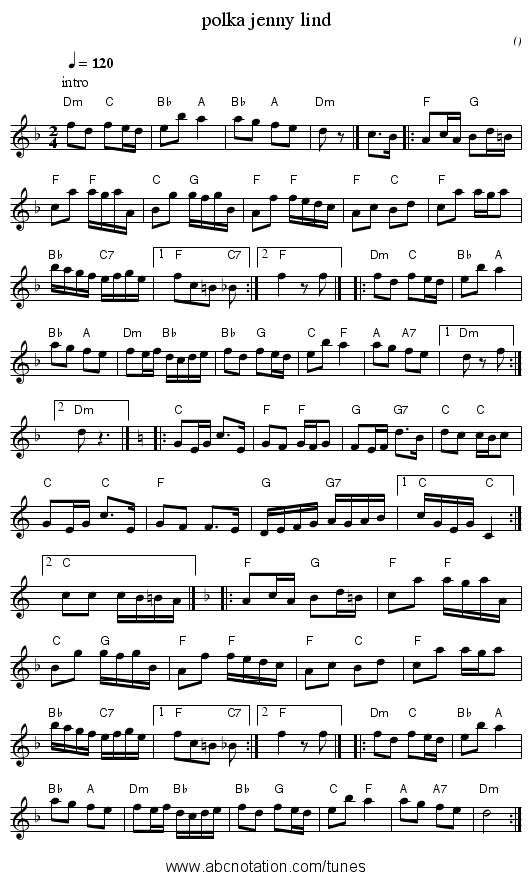 polka jenny lind - staff notation