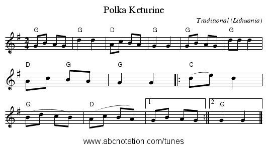 Polka Keturine - staff notation