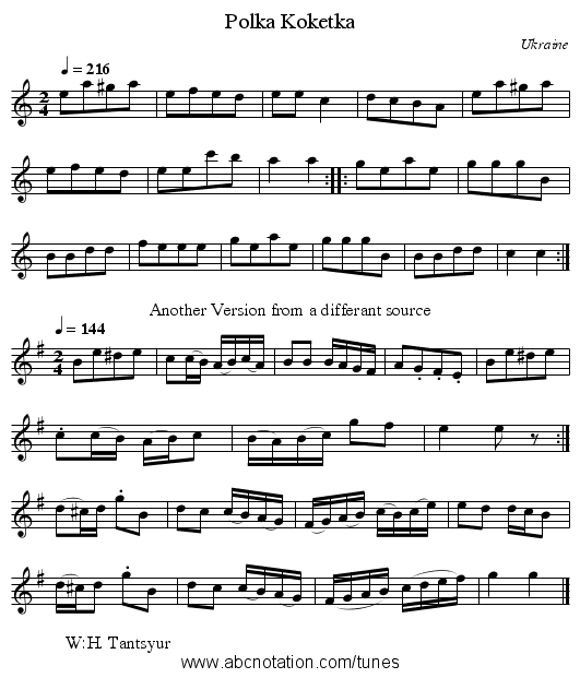 Polka Koketka - staff notation