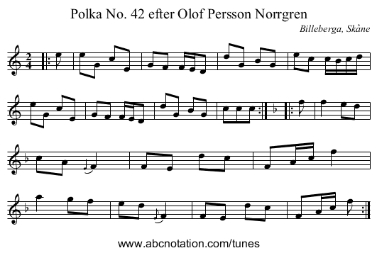 Polka No. 42 efter Olof Persson Norrgren - staff notation