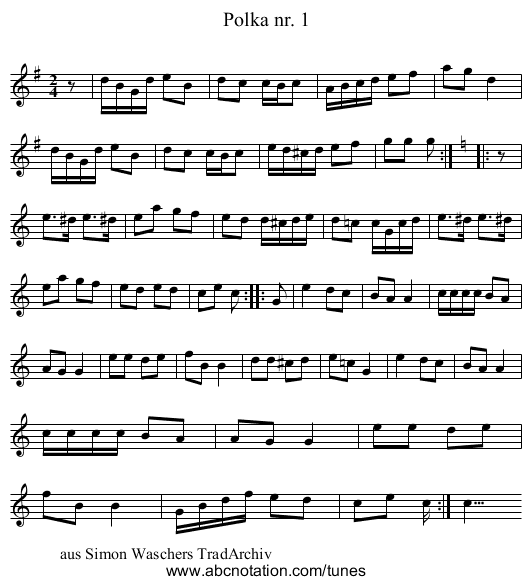 Polka nr. 1 - staff notation