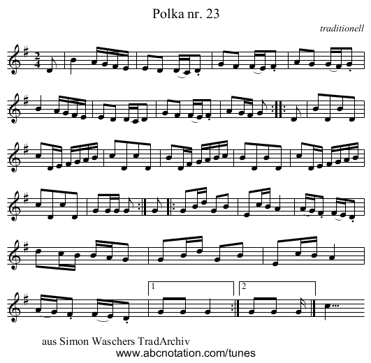 Polka nr. 23 - staff notation