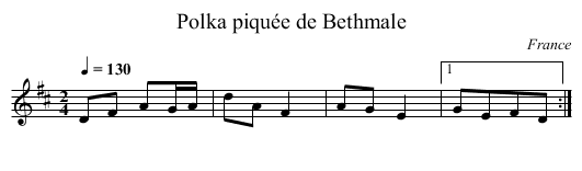 Polka piquée de Bethmale - staff notation