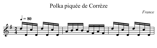 Polka piquée de Corrèze - staff notation